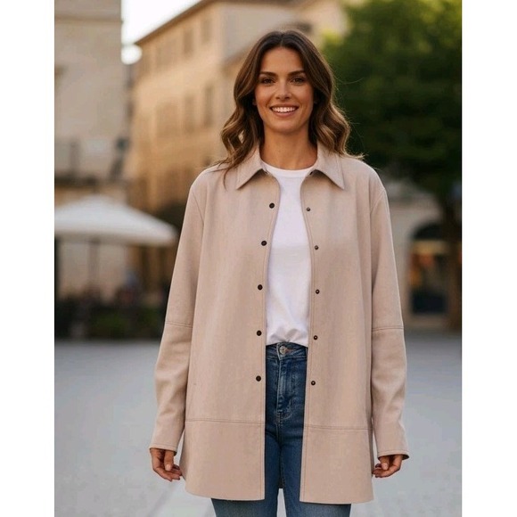 Zara Basics Women's Beige Shacket Shirt Jacket Oversized  SZ XL Minimalist - Picture 2 of 11